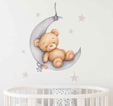 Nursery room wall decal white moon sleepy bear - TenStickers