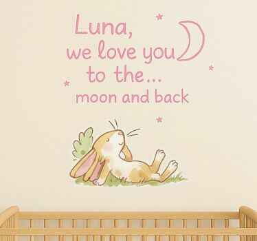 Nursery room wall decal pink name to the moon and back - TenStickers
