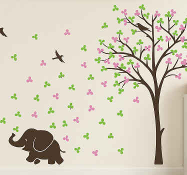 Nursery room wall decal playful elephant tree flow - TenStickers
