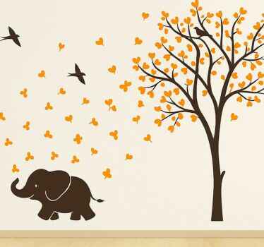 Nursery room wall decal playful elephant autumn trees - TenStickers