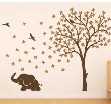 Nursery room wall decal playful elephant spring trees - TenStickers