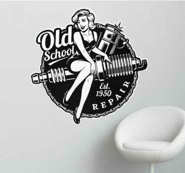 Motorbike sticker vintage garage pinup - TenStickers