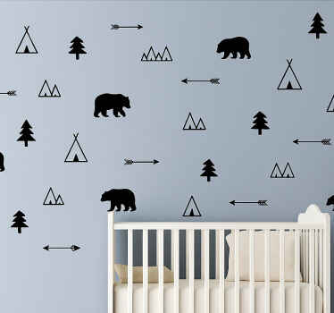 Nursery wall art sticker nordic woodland animals black - TenStickers