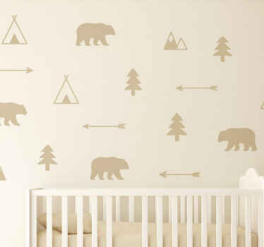 Nursery wall art sticker nordic woodland animals beige - TenStickers