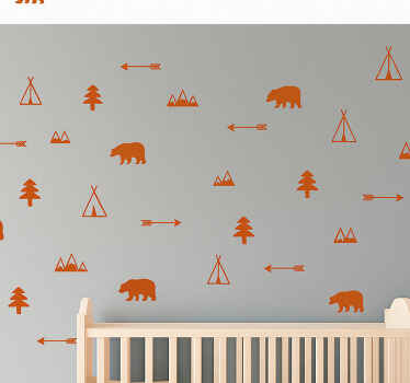 Nursery wall art sticker nordic woodland animals orange - TenStickers