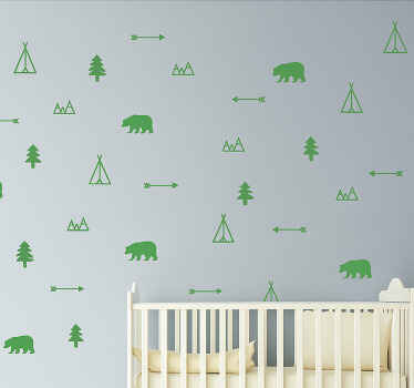 Nursery wall art sticker nordic woodland animals green - TenStickers