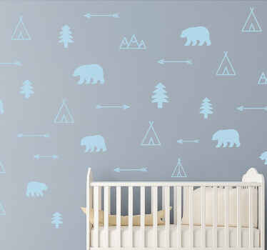 Nursery wall art sticker nordic woodland animals blue - TenStickers