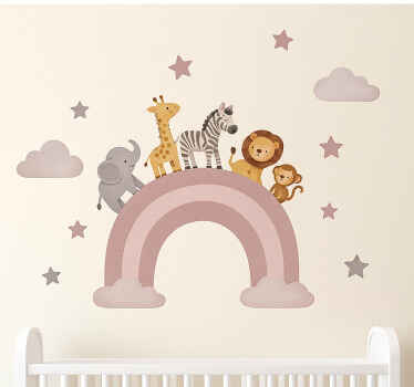 Nursery room wall decal animal pastel rainbow journey - TenStickers