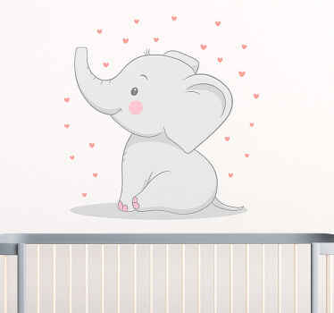 Nursery room wall decal happy pink hearts elephant - TenStickers
