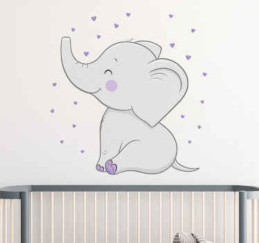 Nursery room wall decal happy purple hearts elephant - TenStickers