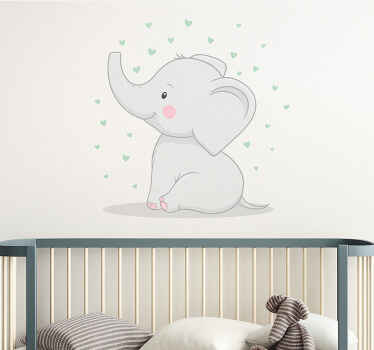 Nursery room wall decal happy green hearts elephant - TenStickers