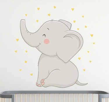 Nursery room wall decal happy yellow hearts elephant - TenStickers
