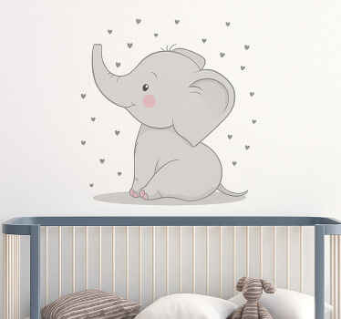 Nursery room wall decal happy grey hearts elephant - TenStickers