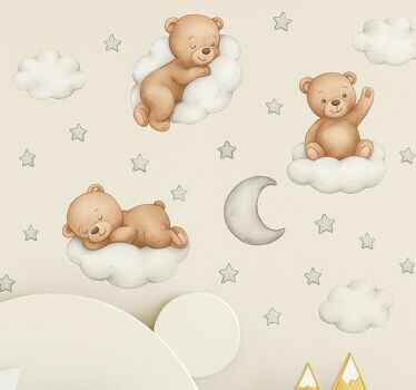 Nursery room wall decal grey clouds sleepy bears - TenStickers