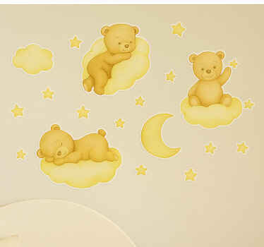 Nursery room wall decal yellow clouds sleepy bears - TenStickers