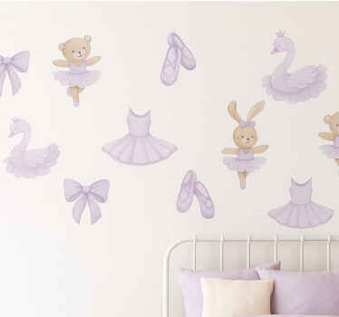 Nursery room wall decal adorable purple bunny dancers - TenStickers
