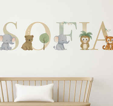 Nursery room wall decal custom name safari alphabet - TenStickers