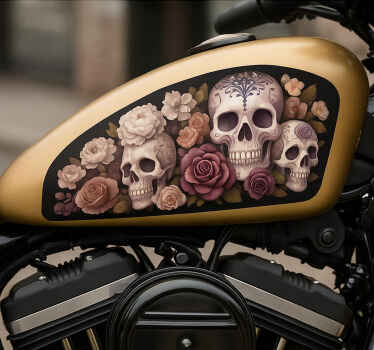 오토바이 스티커 죽은 장미 해골 - TenStickers
