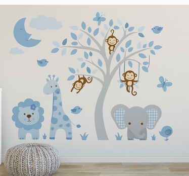 Nursery wall sticker enchanted blue and grey jungle - TenStickers