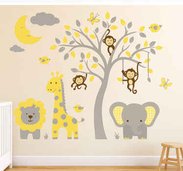 Nursery wall sticker enchanted yellow and grey jungle - TenStickers