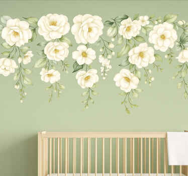 Nursery wall sticker hanging white rose vines - TenStickers