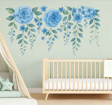 Nursery wall sticker hanging blue rose vines - TenStickers