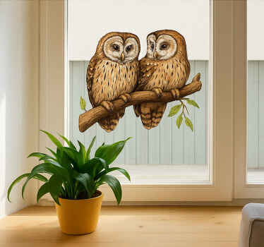 Window sticker perched woodland owls - TenStickers