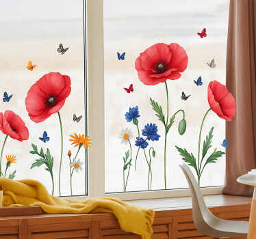 Window sticker red poppy wildflower sticker - TenStickers