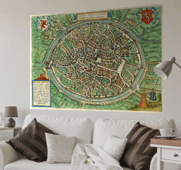 Muurstickers woonkamer Brugge stad kaart - TenStickers