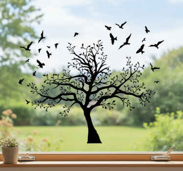 Adesivo per vetro grande albero con uccelli - TenStickers