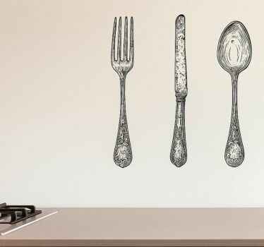 Kitchen wall sticker grey cutlery design - TenStickers