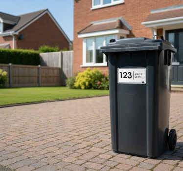 Wheelie bin stickers with modern minimalist address design - TenStickers