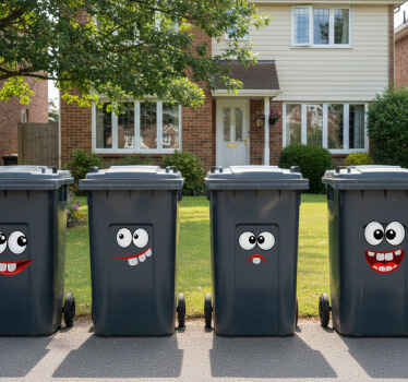 Wheelie bin stickers with funny cartoon faces goofy faces - TenStickers