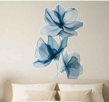 Adesivo per parete fiori blu traslucidi - TenStickers