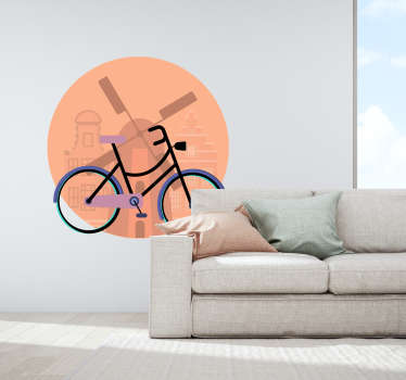Muurstickers tienerkamer Fiets en Windmolen - TenStickers