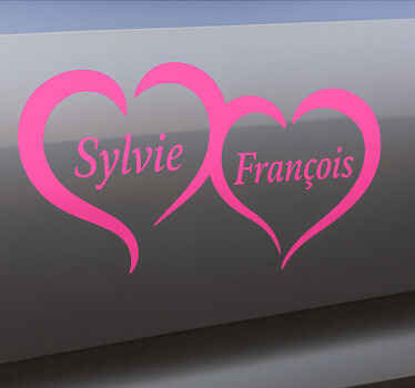 Pegatina coche personalizada nombres en corazón pareja - TenVinilo