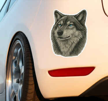 Pegatina coche personalizada lobo con ojos azules - TenVinilo