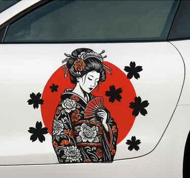 Pegatina coche personalizada chica japonesa con símbolos - TenVinilo