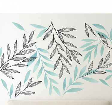 Wall sticker black and blue leaves - TenStickers