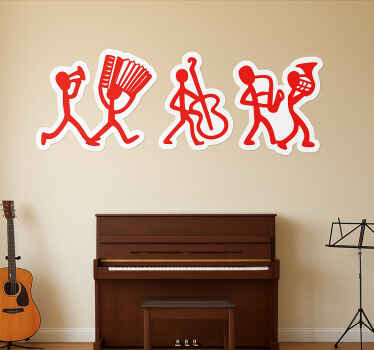 Adesivo per muro banda di figure stilizzate rosse - TenStickers
