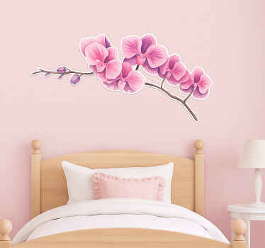 Adesivo per muro ramo di orchidea rosa - TenStickers