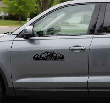Autoaufkleber berg-hütten-silhouette - TenStickers
