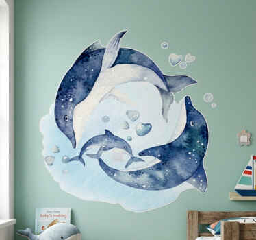 Vinilo pared mural de delfín en acuarela - TenVinilo