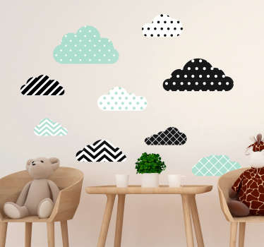 Grüne und mint Texturen Wolken Linie Aufkleber - TenStickers