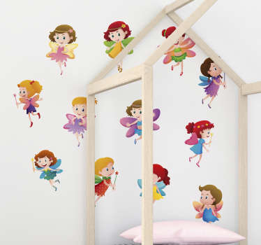Set of colorful cute fairy wall sticker - TenStickers