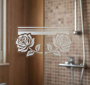 Shower screen sticker with symmetrical rose design - TenStickers