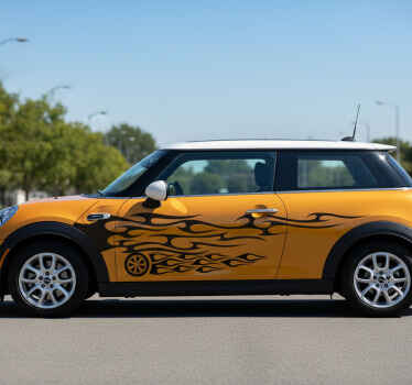 Pegatina coche llamas negras delgadas en neumáticos - TenVinilo