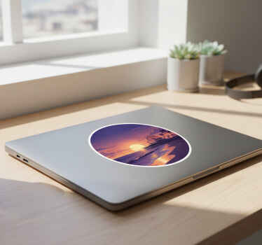 노트북 스티커 해안의 보라색 석양 풍경 - TenStickers