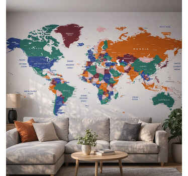 Sticker carte du monde design coloré français - TenStickers