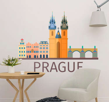 Prague Skyline Colour Wall Sticker - TenStickers